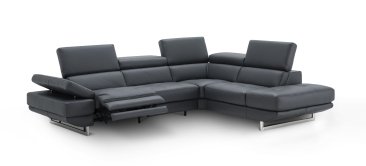 The Annalaise Recliner Leather Sectional in Blue Grey