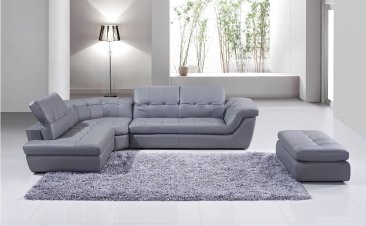 397 Italian Leather Sectional in Grey