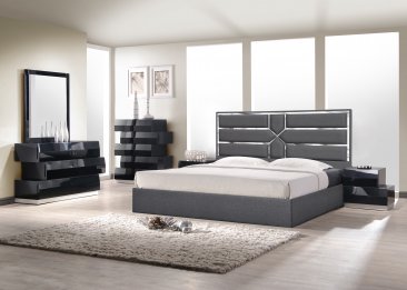 Da Vinci Bed in Charcoal with Milan Black Case Goods