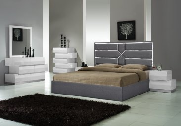 Da Vinci Bed in Charcoal with Milan White Goods