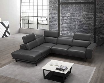 Davenport Leather Sectional in Slate Grey