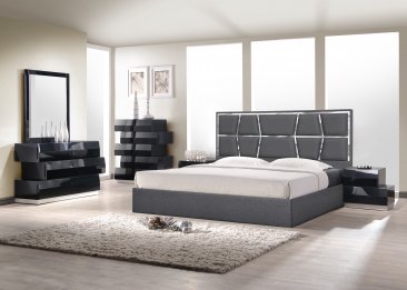 Degas Bed in Charcoal with Milan Black Case Goods