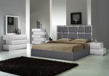 Degas Bed in Charcoal with Milan White Goods
