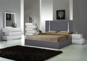 Matissee Bed in Charcoal with Milan White Case Goods