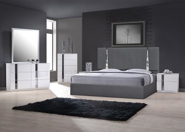 Matissee Bed in Charcoal with Palermo White Case Goods