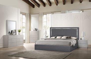 Matissee Bed in Silver Grey with Naples Grey Case Goods