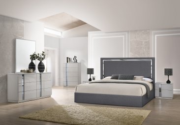 Matissee Bed in Silver Grey with Palermo Grey Case Goods
